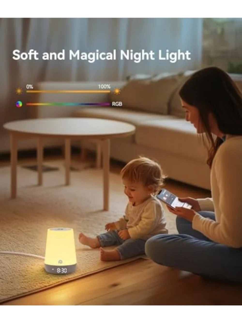 Soothing White Noise Sound Machine with Night Light & Alarm Clock for Kids